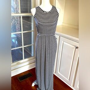 JCrew Striped Maxi Dress Soft Sleeveless Preppy Resort White Blue Size S